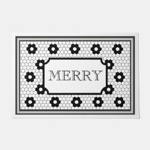 Hex tile design green Merry Christmas  Doormat