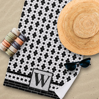 Hex Tile Print Monogram Beach Towel