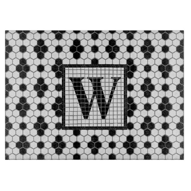 Hex Tile Print Monogram Cutting Board (Front)