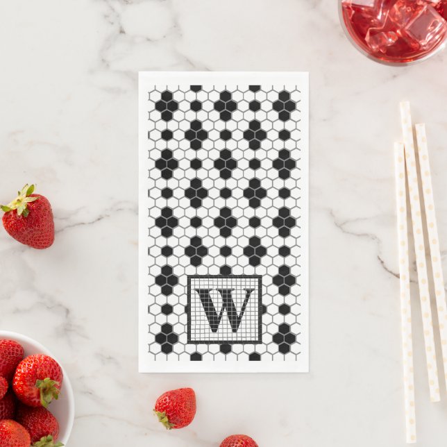 Hex Tile Print Monogram Napkin (Insitu)
