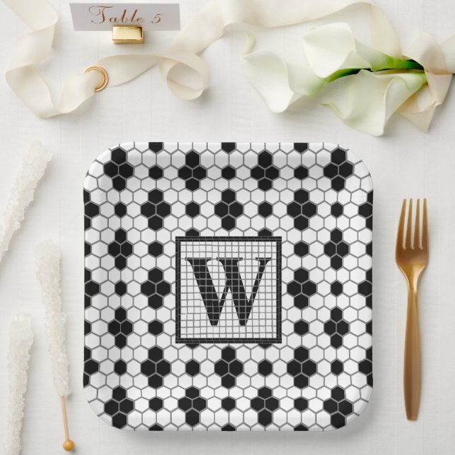 Hex Tile Print Monogram Paper Plate (Wedding)