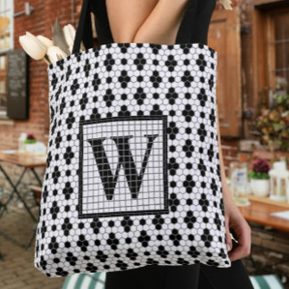 Hex Tile Print Monogram Tote Bag