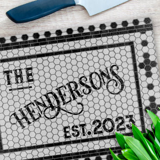 Hex Tile Print Personalised Glass Cutting Board