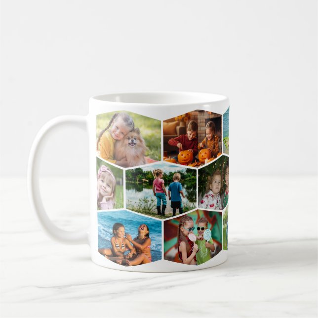 Hexagon 16 Photo Collage Modern Pattern Wrap Coffee Mug (Left)