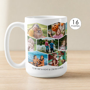 Hexagon 16 Photo Collage Pattern Wrap Personalised Coffee Mug