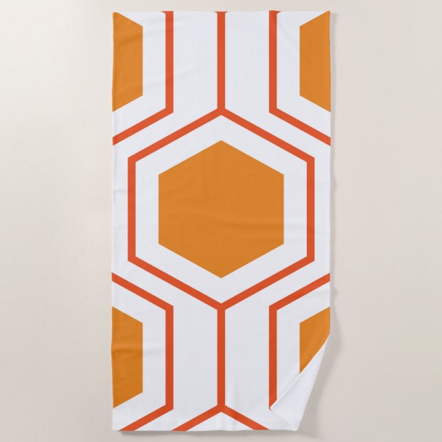 Hexagon abstract geometrical pattern in orange and beach towel (Front)