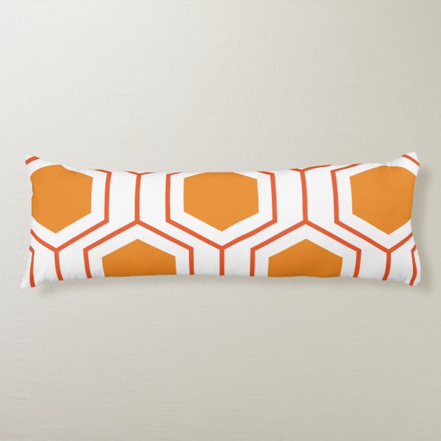 Hexagon abstract geometrical pattern in orange and body cushion (Front)