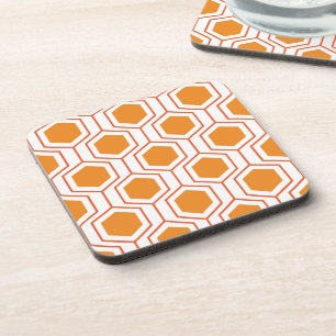 Hexagon abstract geometrical pattern in orange and coaster