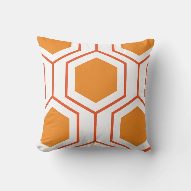 Hexagon abstract geometrical pattern in orange and cushion (Front)
