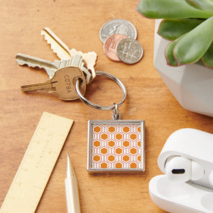 Hexagon abstract geometrical pattern in orange and key ring