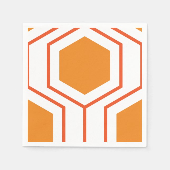 Hexagon abstract geometrical pattern in orange and napkin (Front)