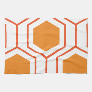 Hexagon abstract geometrical pattern in orange and tea towel