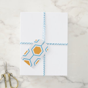 Hexagon abstract geometrical pattern in orange blu gift tags
