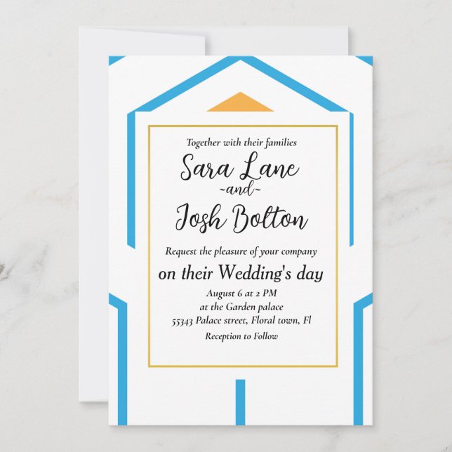 Hexagon abstract geometrical pattern in orange blu invitation (Front)