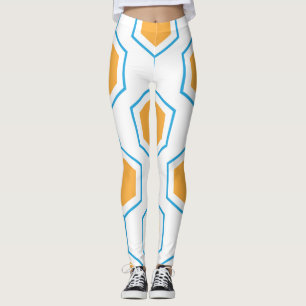 Hexagon abstract geometrical pattern in orange blu leggings