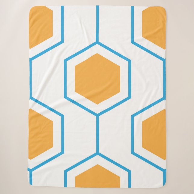 Hexagon abstract geometrical pattern in orange blu sherpa blanket (Front)