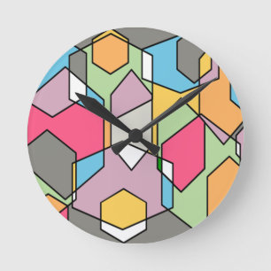 Hexagon Bauhaus - Pastels Round Clock