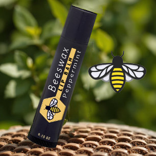 HEXAGON Beeswax Peppermint LIP BALM with BEE Square Sticker
