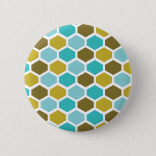 Hexagon Bestagon Mid Mod Deco White Teal Gold 6 Cm Round Badge