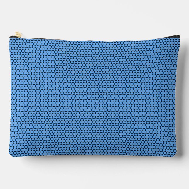 Hexagon Blue Black Pattern Large Accessory Pouch (Front)