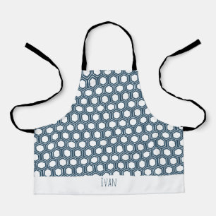Hexagon Blue White Minimal Pattern Apron