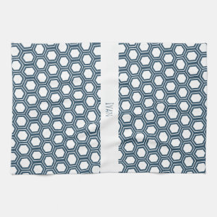 Hexagon Blue White Minimal Pattern Tea Towel