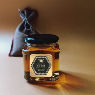 Hexagon branch  gold bee honey jar square sticker