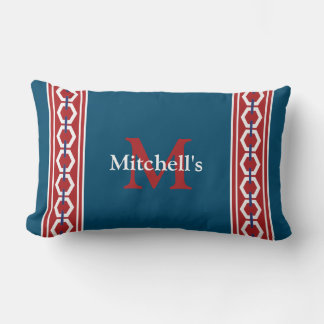 Hexagon Chain Modern Coastal Nautical Monogram Lumbar Cushion