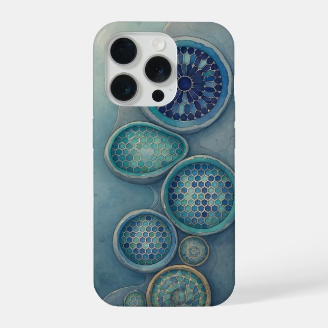Hexagon Circles Steampunk Abstract Blue Design iPhone Case (Back)