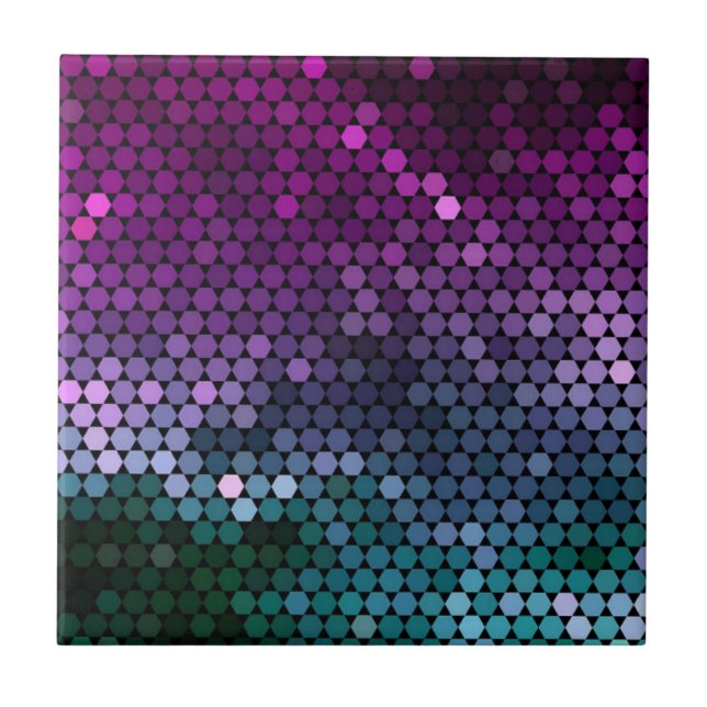 Hexagon geometric gradient Purple and Blue-Green Tile (Front)
