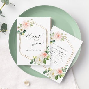 Hexagon Gold Frame Blush Pink Floral Thank You Card