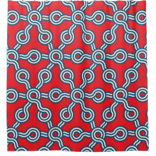 Hexagon grid, red blue, geometric pattern. shower curtain