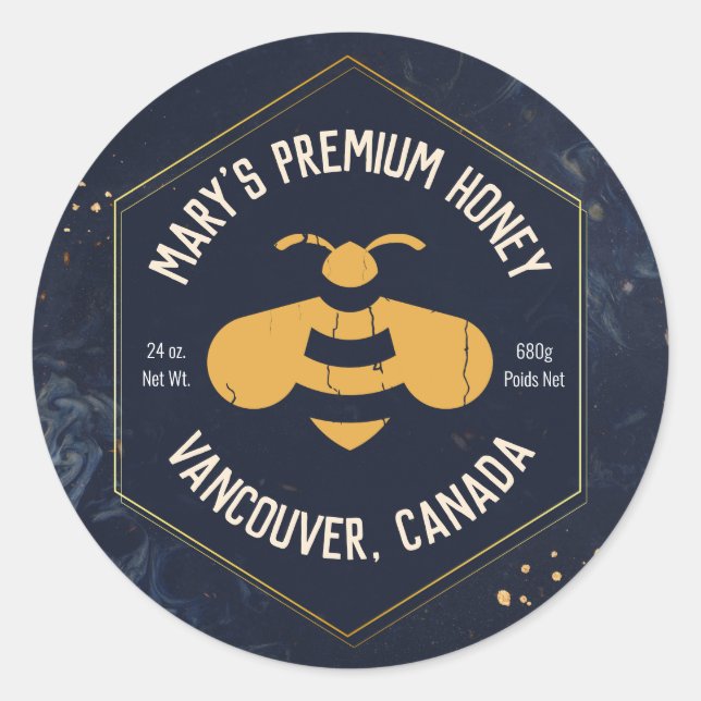 Hexagon Honey Bee Logo Honey Jar Classic Round Sticker (Front)