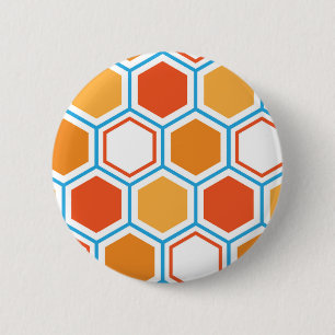Hexagon in orange, blue and white 6 cm round badge