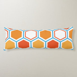 Hexagon in orange, blue and white body cushion