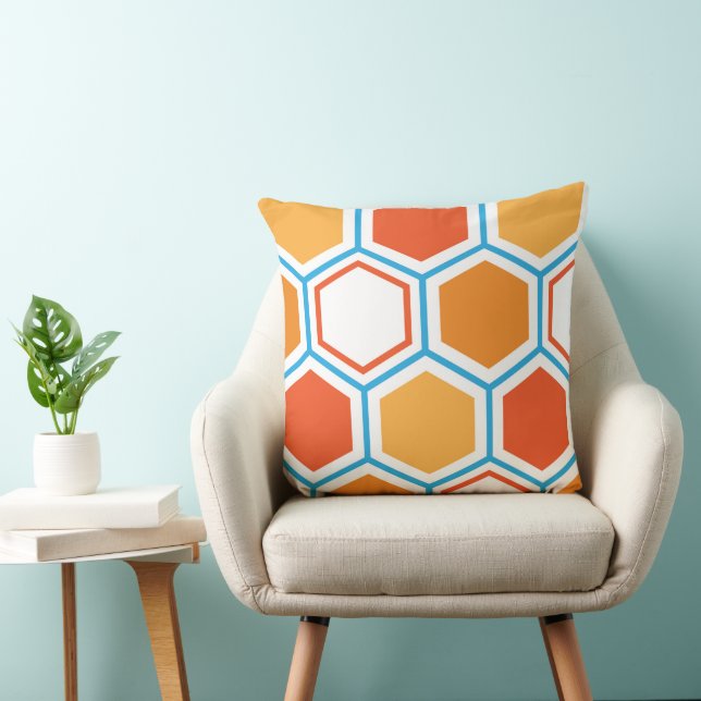 Hexagon in orange, blue and white cushion (Chair)