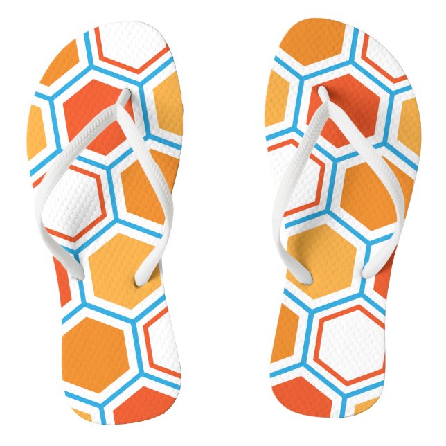 Hexagon in orange, blue and white jandals (Footbed)