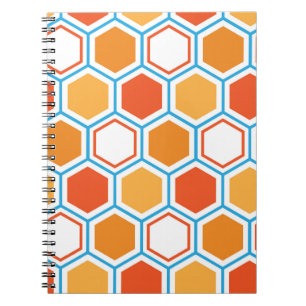 Hexagon in orange, blue and white notebook