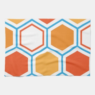 Hexagon in orange, blue and white tea towel