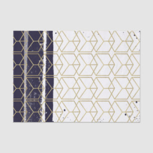 Hexagon Modern Navy Blue Gold Geometric Wedding Tissue Paper