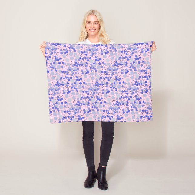 Hexagon pattern 01b.Blue. Lpink BG Fleece Blanket (In Situ)