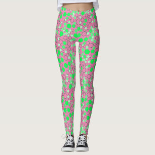 Hexagon pattern 02b.Green Pink BG Leggings