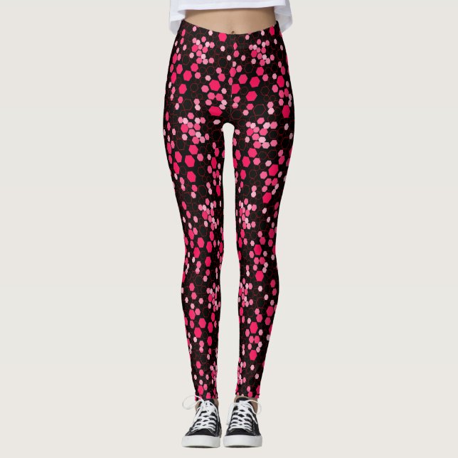 Hexagon pattern 03b.Pink Black BG Leggings (Front)