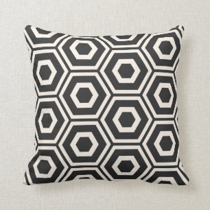 Hexagon Pattern Black on Ivory Cushion