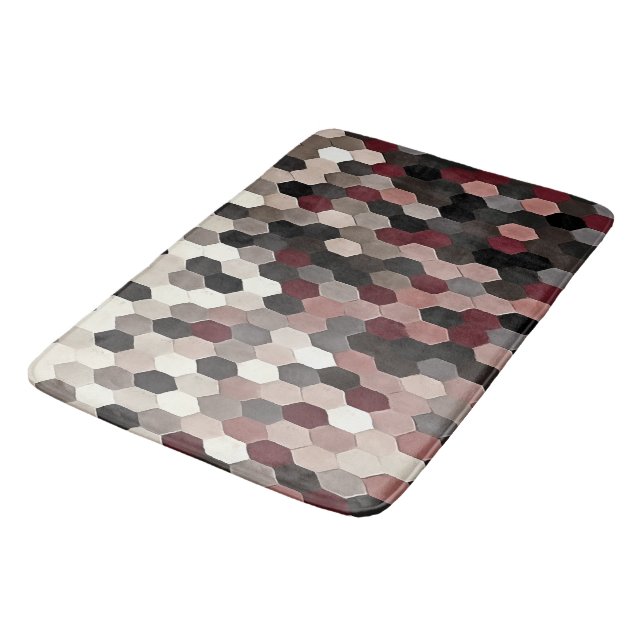 Hexagon Pattern In Grey and Burgundy Autumn Colour Bath Mat (Angled)