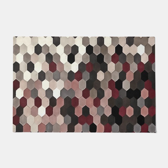 Hexagon Pattern In Grey and Burgundy Autumn Colour Doormat (Front)