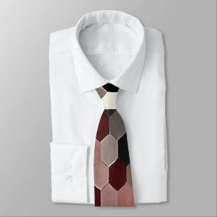 Hexagon Pattern In Grey and Burgundy Autumn Colour Tie