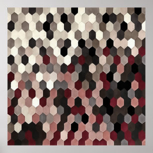 Hexagon Pattern In Grey and Burgundy Autumn Poster