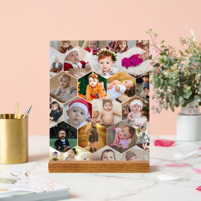 Hexagon Photo Collage Acrylic Sign (Wedding)