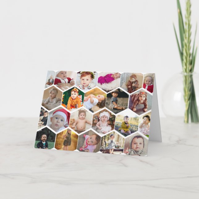 Hexagon Photo Collage Holiday Card (Front)